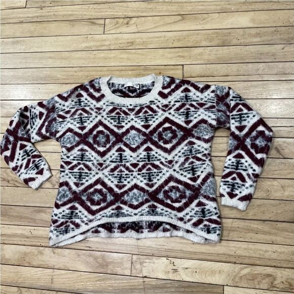 A'GACI MOHAIR Sweater Women M Red Beige Tribal Aztec Geometric Fuzzy Pullover M - Picture 15 of 16